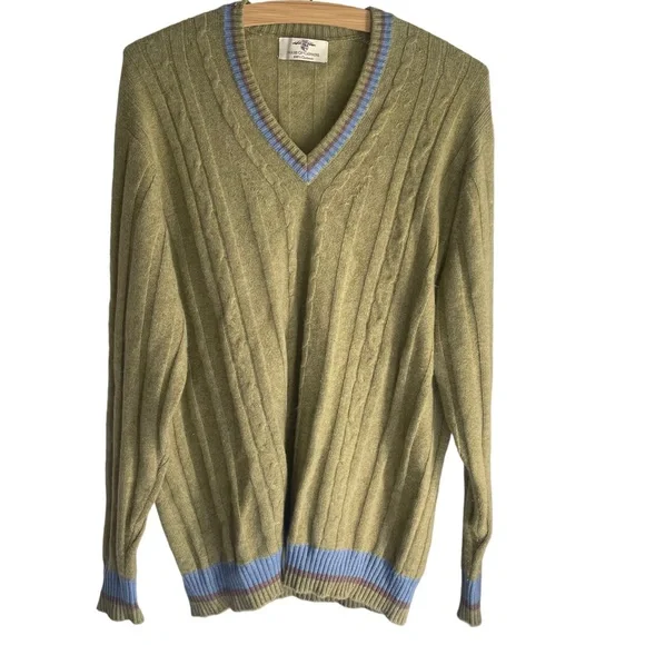HOUSE OF CASHMERE MENS V-NECK PULLOVER SWEATER | 100% CASHMERE |GREEN | SIZE XL - Picture 1 of 9